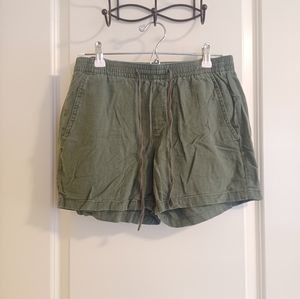 Vintage Green Linen Elastic Waist Shorts